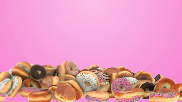 Falling Different donuts on a pink background