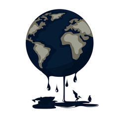 Global warming. Planet earth melting and contaminated with oil affecting the terrestrial fauna