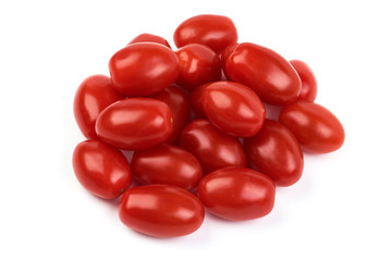 Ripe fresh red cherry tomatoes, isolated on white background. Close-up.