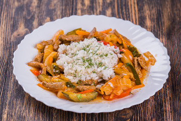 Close up of national dishes, asia, East concept - Central Asian cuisine.