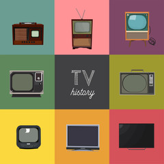 vector illustration history of television. tv technology elements collection. retro and modern. decade of tv. home appliances.