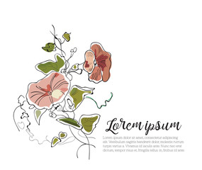 vector invitation card floral template. wild flower card leaflet. birthday wedding love sympathy stationery. black and white outline. sketch hand drawn nature. geometric design. background with text.