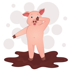 Cute pig in the mud cartoon symbol of the year 2019