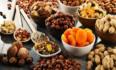 Composition with dried fruits and assorted nuts