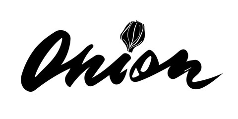 Onion calligraphic logo. Handwritten lettering