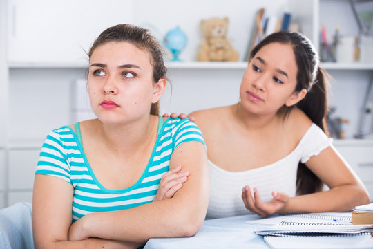 Girl trying to apologize to friend