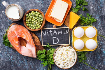 Healthy foods containing vitamin D - obrazy, fototapety, plakaty