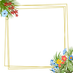 Obraz premium Vector tropical jungle background with palm trees and flowers