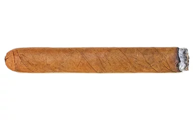 Zelfklevend Fotobehang Smoking havana cigar isolated on a white background © domnitsky