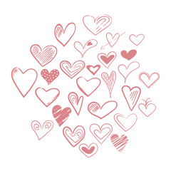 vector hearts collection doodle set. web site elements. children doodling. hand free sketch. hand drawn love symbol. chalk board pen. 