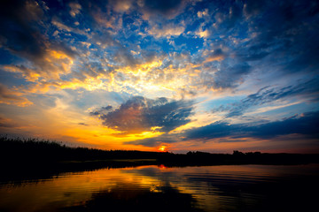 majestic sunset on lake