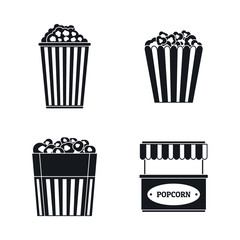 Popcorn cinema box striped icons set. Simple illustration of 4 popcorn cinema box striped vector icons for web