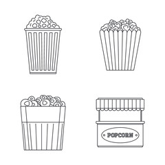 Popcorn cinema box striped icons set. Outline illustration of 4 popcorn cinema box striped vector icons for web