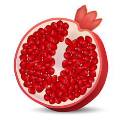 Half pomegranate icon. Realistic illustration of half pomegranate vector icon for web design isolated on white background