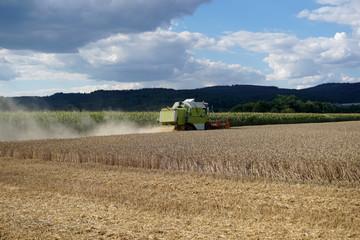 Fototapeta na wymiar With modern machines, working in agriculture is much easier, here a combine harvester 
