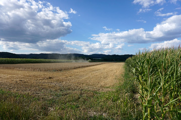 With modern machines, working in agriculture is much easier, here a combine harvester
