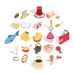 Dishes icons set. Isometric set of 25 dishes vector icons for web isolated on white background