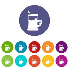 Metal glass cup tea icons color set vector for any web design on white background