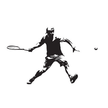 Tennis player isolated vector drawing, abstract silhouette. Forehand. Individual sport, active people