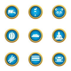 Asiatic icons set. Flat set of 9 asiatic vector icons for web isolated on white background