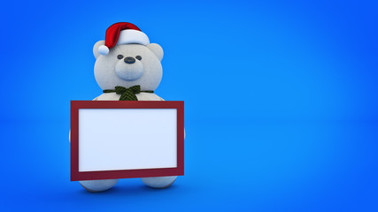 Teddy bear with santa hat. 3d rendering