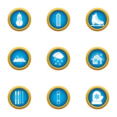 Winter mountain icons set. Flat set of 9 winter mountain vector icons for web isolated on white background