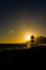 Sunset on a Californian shore road