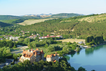 View from the observation deck on the Northern edge of the resort village of Abrau-Durso in the...