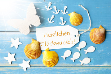 Sunny Summer Greeting Card With Glueckwunsch Means Congratulations