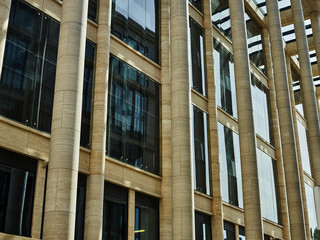 Modern office building exterior with pillars