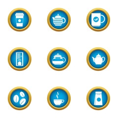 Coffee business icons set. Flat set of 9 coffee business vector icons for web isolated on white background