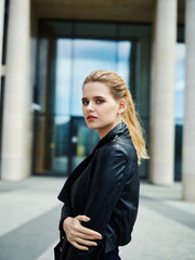 Fototapeta premium Stylish blond businesswoman in jacket