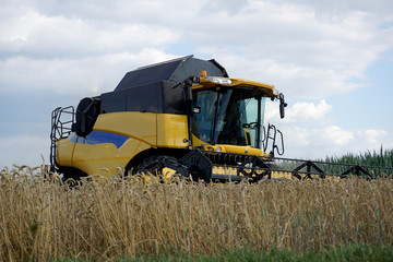 Obraz premium With modern machines, working in a combine harvester