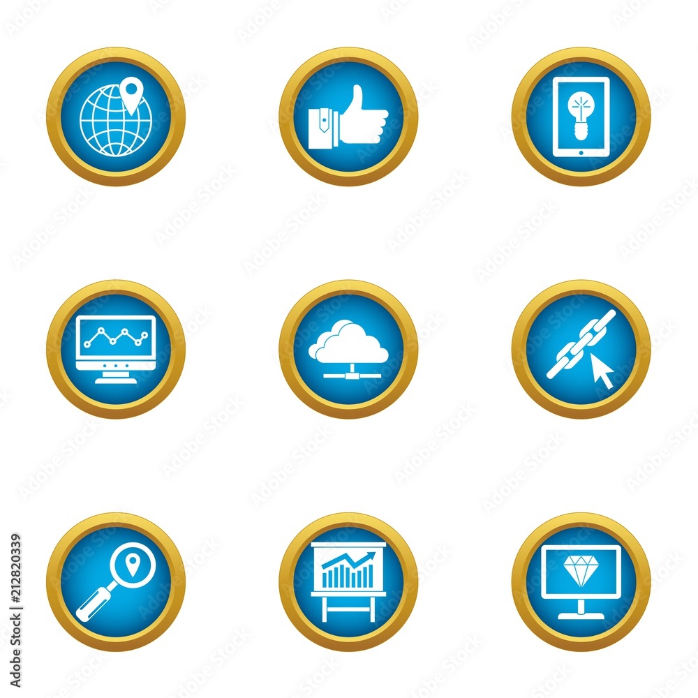 Poster world way icons set. flat set of 9 world way vector icons for web isolated on white background