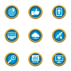 World way icons set. Flat set of 9 world way vector icons for web isolated on white background