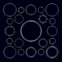 Vector set of round decorative frame. Silver geometric frame. Metallic frame