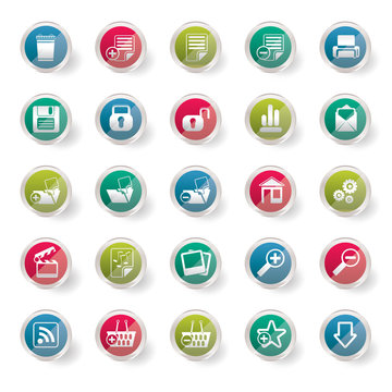 25 Simple Realistic Detailed Internet Icons  over colored background - Vector Icon Set