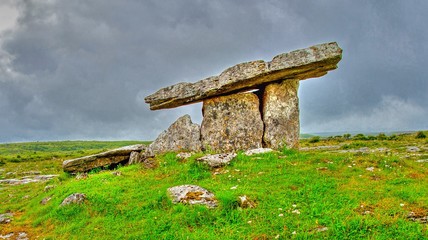 Poulnabrone Dolmen in Ireland, Uk. in Burren, county Clare. Period of the Neolithic. 