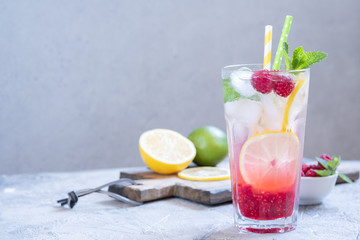 Raspberry lemonade. Iced summer drink.