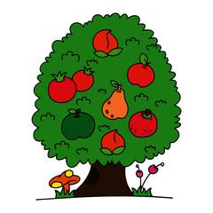 Cute tree cartoon illustration isolated on white background for children color book