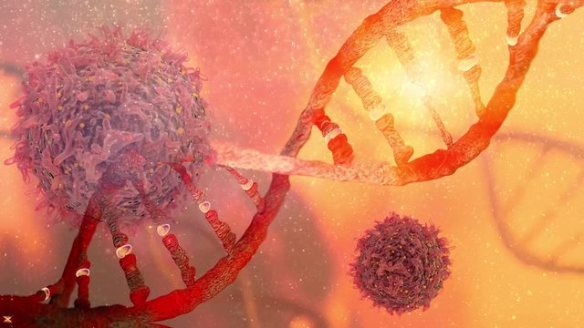 Rotating DNA Genetic engineering genetic mutations DNA disorder DNA strand and Cancer Cell Oncology Research Concept 3D rendering 