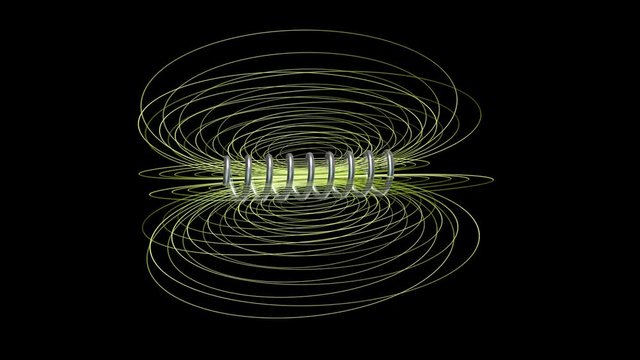 Solenoid field. Magnetic field lines. 3d animation. Seamless looping animation