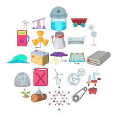 Natural energy icons set. Cartoon set of 25 natural energy vector icons for web isolated on white background