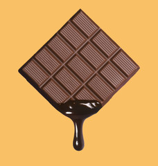 Dark chocolate bar and melted brewing drop.