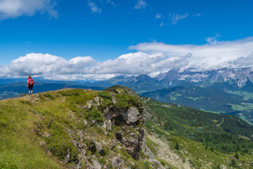 Fototapeta premium Mountain view from the ridge of Rippeteck towards Hohe Dachstein in Austria