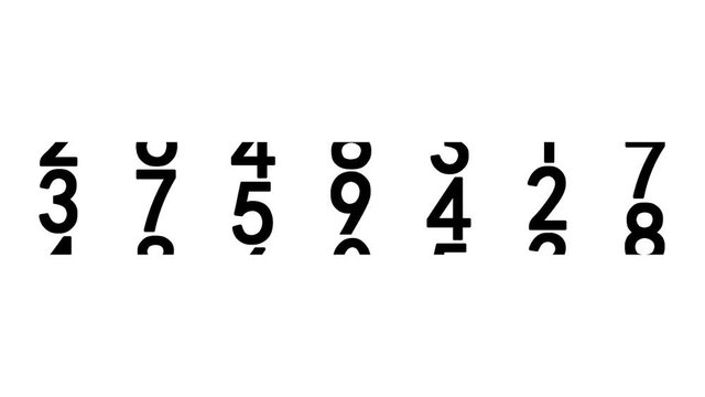 Black numbers of the counter on white background. Seamless loop 3d animation.