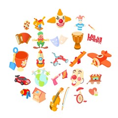 Clown icons set. Cartoon set of 25 clown vector icons for web isolated on white background
