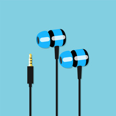 Music earphones with connector. Vector illustration in flat styl