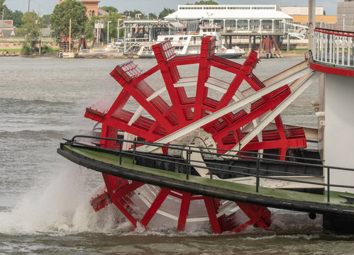 vintage paddle wheel of a steam powered paddle boat