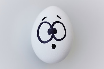 Close up of the surprised egg isolated on the white background, emoticons concept